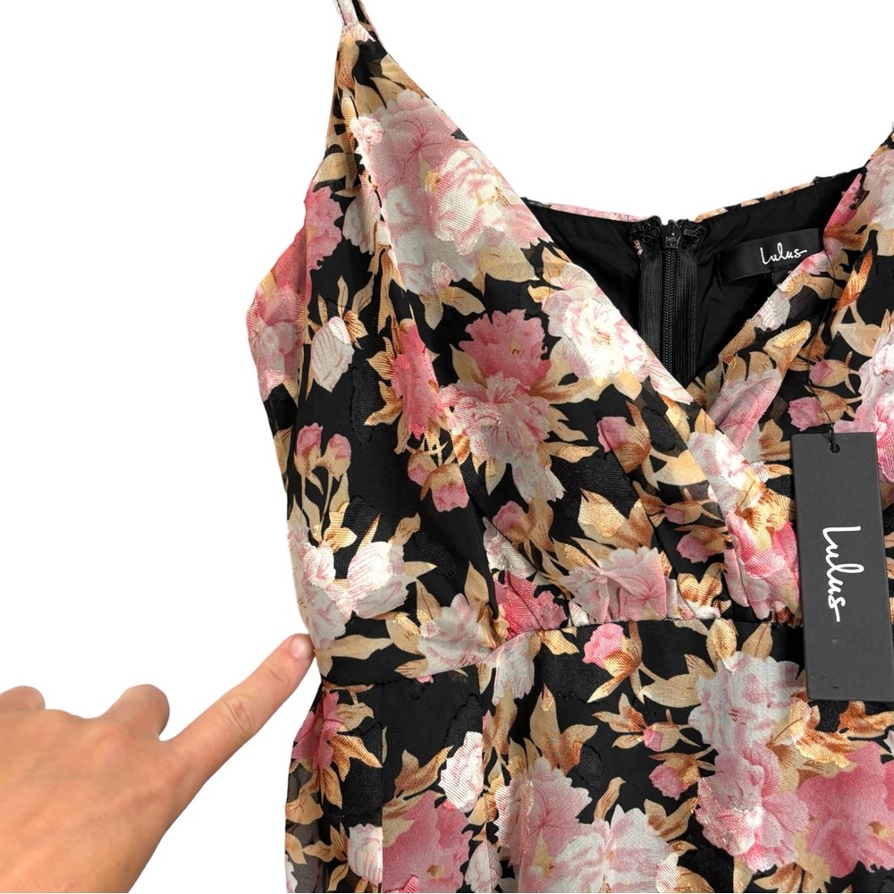 Lulus Black Floral Mini Faux Wrap Formal Dress size Small NWT - Picture 8 of 15